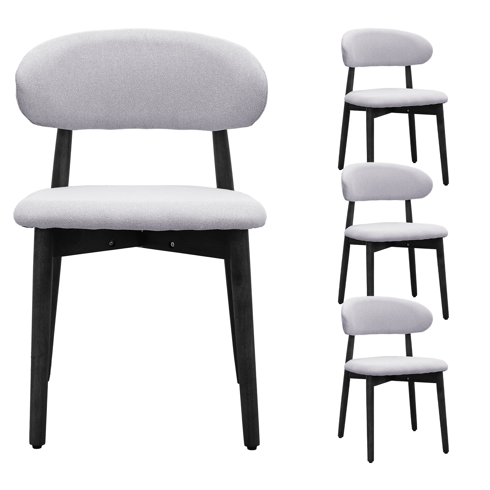 Washed Blue Cotton-Linen Fabric Upholstered Dining Chair With Black Solid Wood Legs, Armless Chair Set Of 4 For Kitchen, Restaurant, Living, Meeting Room_voghion.com